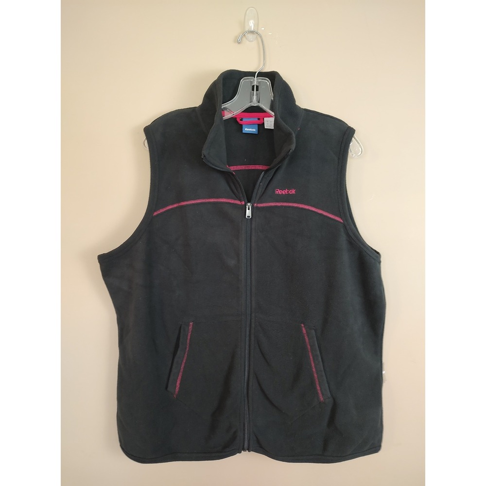Reebok Mens Fleece Vest Black Pink Contrast Stitch‎ Full Zip Mock Neck 2XL